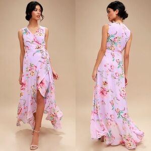 Lulus | Tawny Lavender Floral Print Wrap Maxi Dress